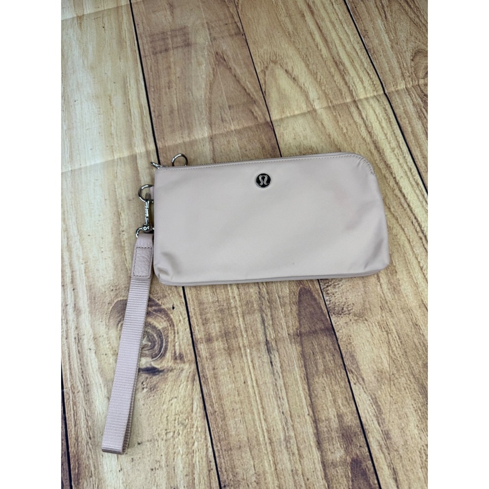 Lululemon True Identity Wristlet Double Zip Pouch Pink Blush Nylon Bag